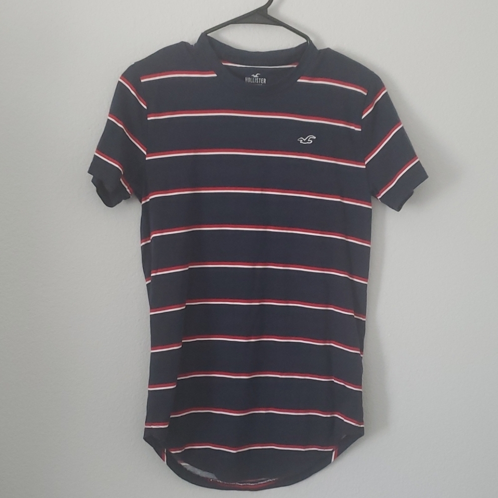Mens Holllister Curved Hem Stripped Tee - Picture 1 of 2